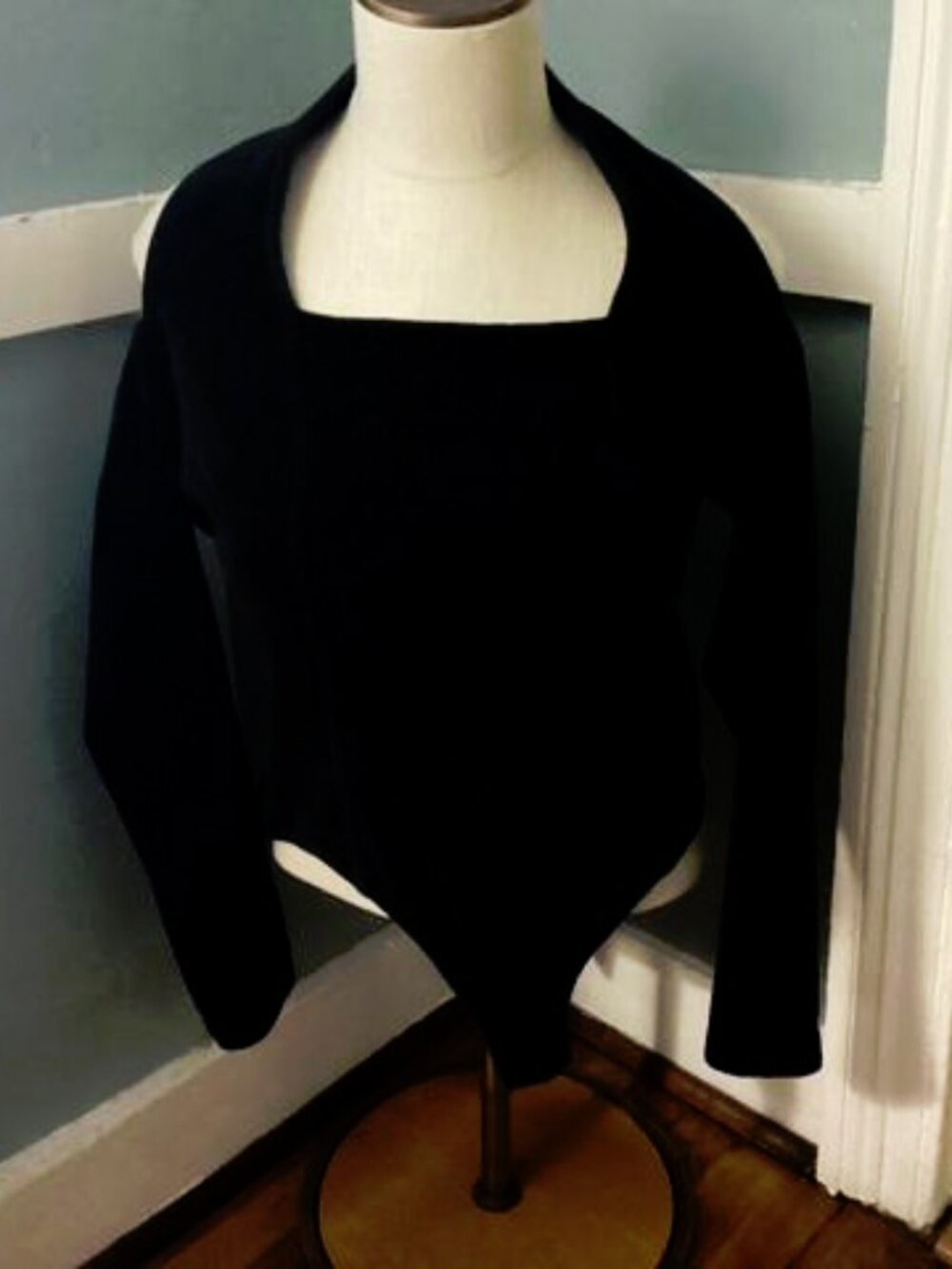 Vintage Black Velour Sexy Leotard Open Shoulder Size Large